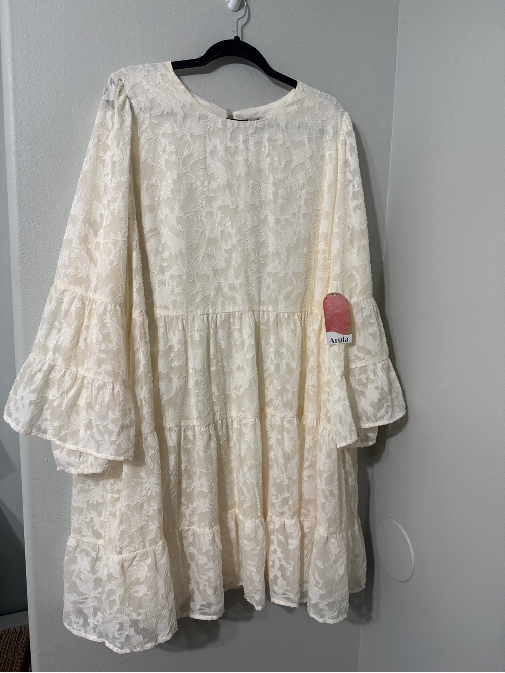 Dreamy Arula White Cream Lace Tiered Bell Sleeve Dress Mini Size C 3X NWT